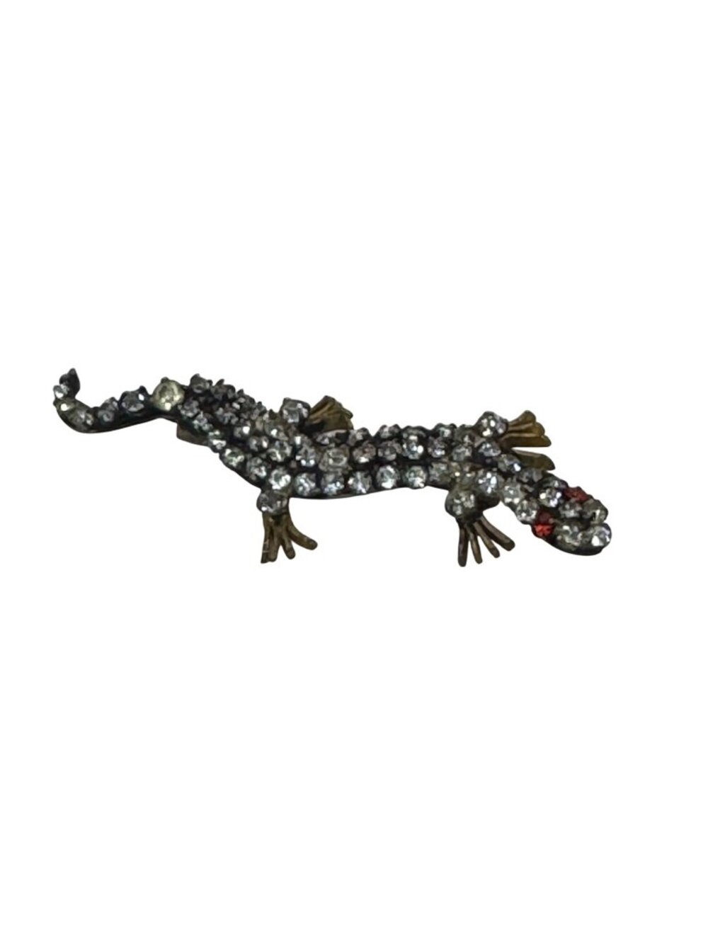 Vintage Czech Rhinestone Salamander Lizard Brooch Pin 1.5” Red Glass Stones READ